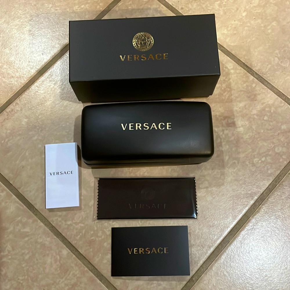 Versace box with large case for sunglasses or glasses  and cleaning cloth bundle